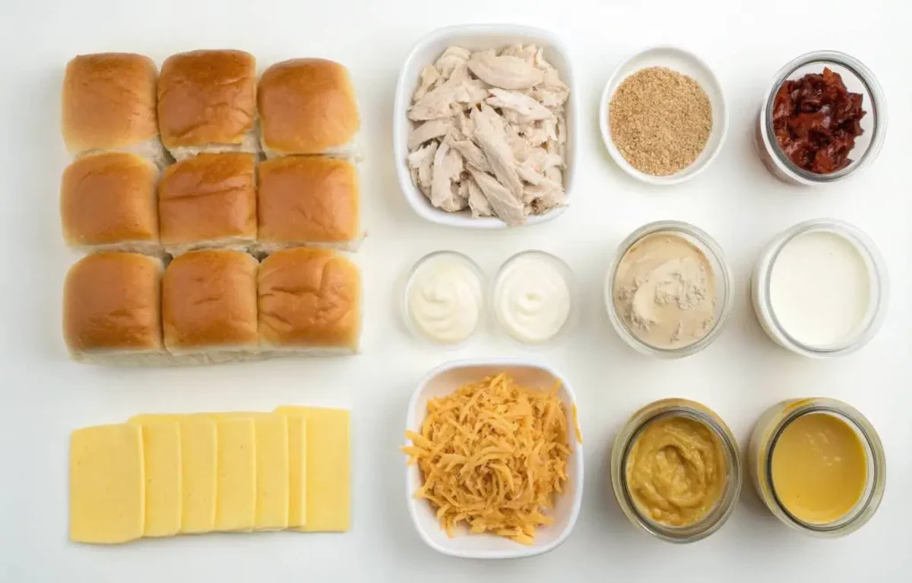 Ingredients laid out for chicken sliders recipe