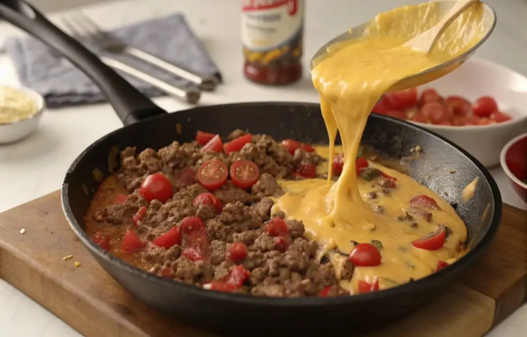 Step-by-step process of making rotel pasta recipe