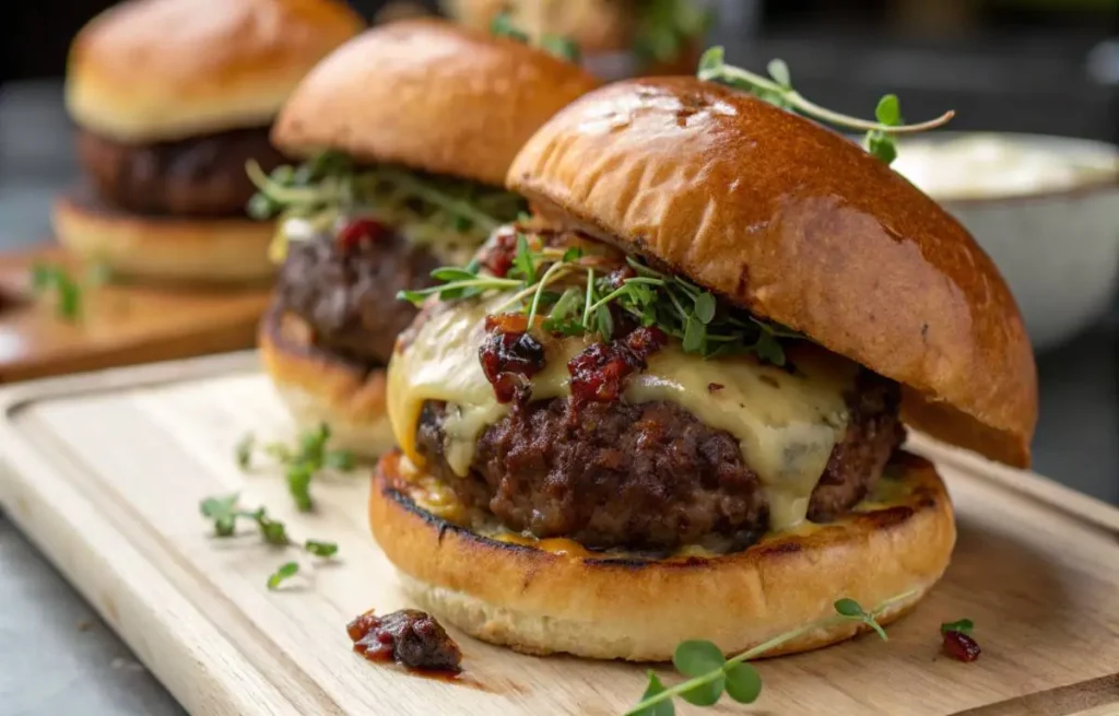 Wagyu ground beef recipe served on toasted brioche buns