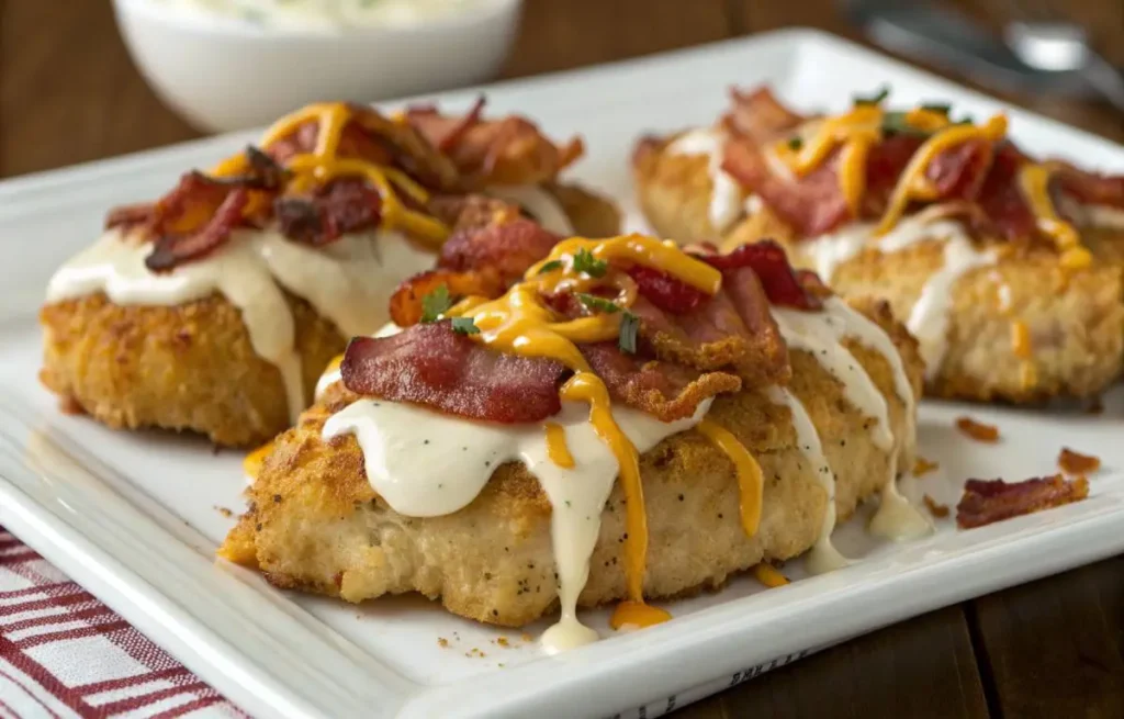 Chicken Bacon Ranch recipe served hot in a baking dish