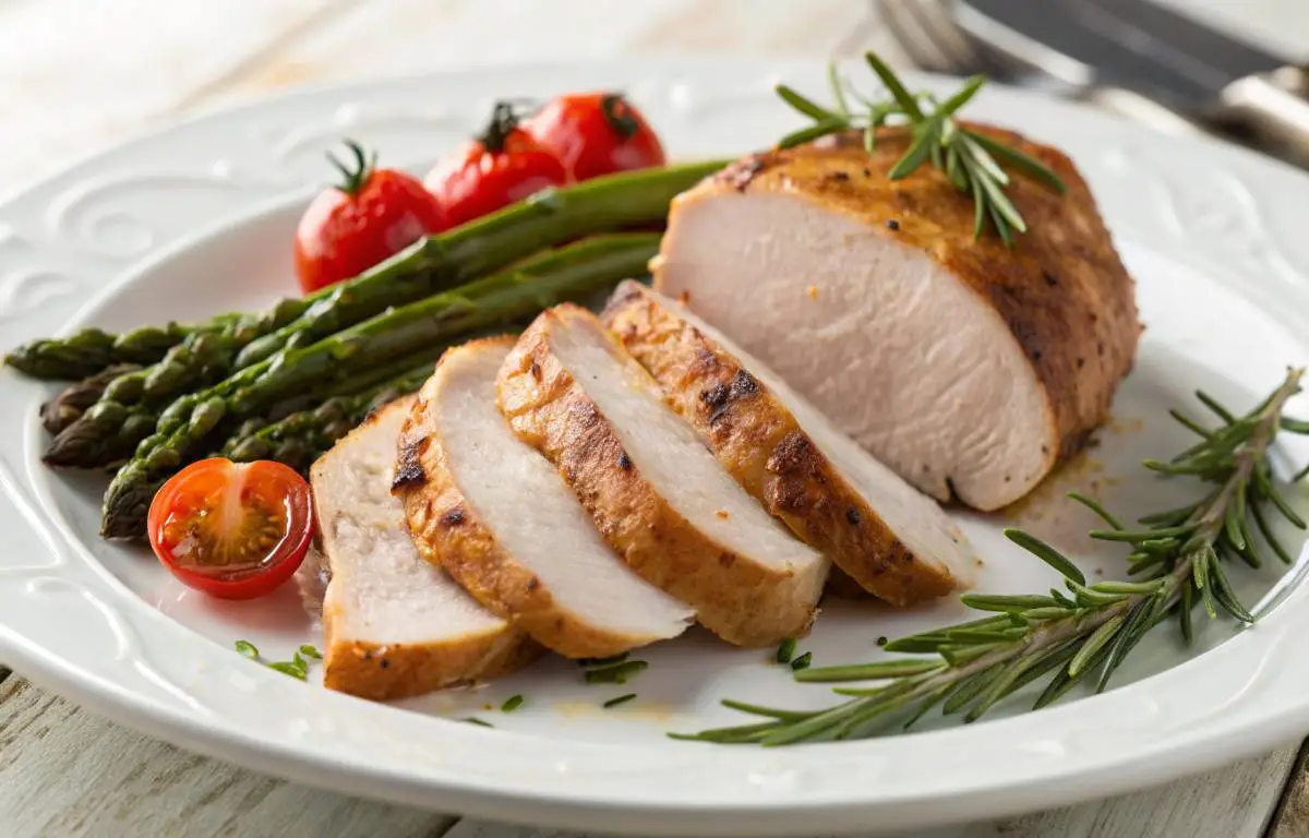 Smoked chicken breast served on a plate