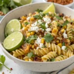 Elote pasta salad served in a large bowl