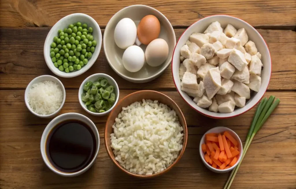 Benihana Chicken Fried Rice ingredients neatly arranged