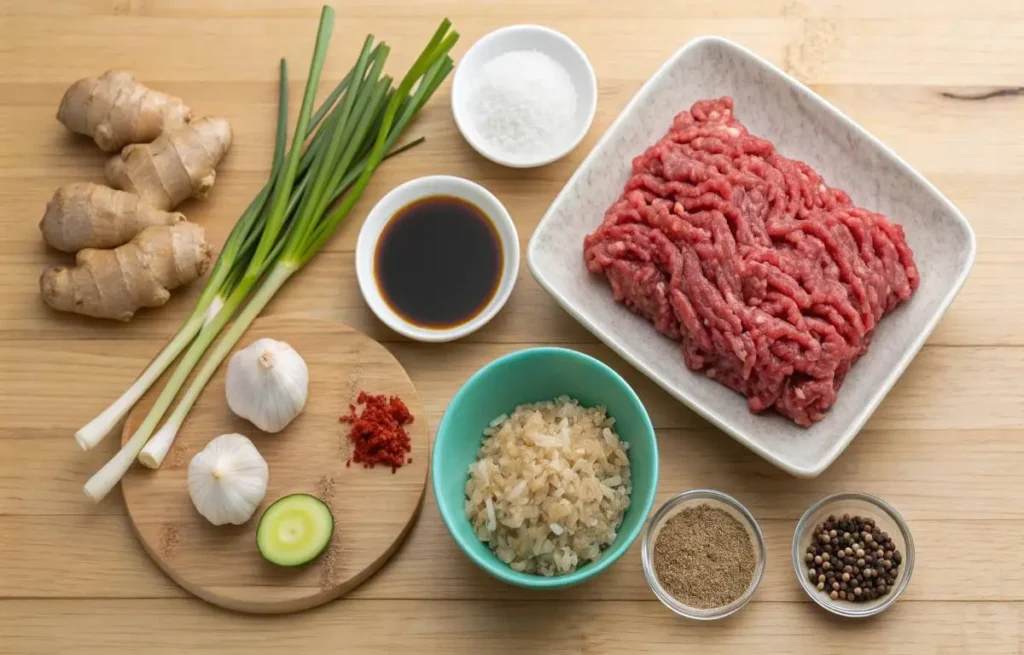 Mongolian ground beef ingredients on table