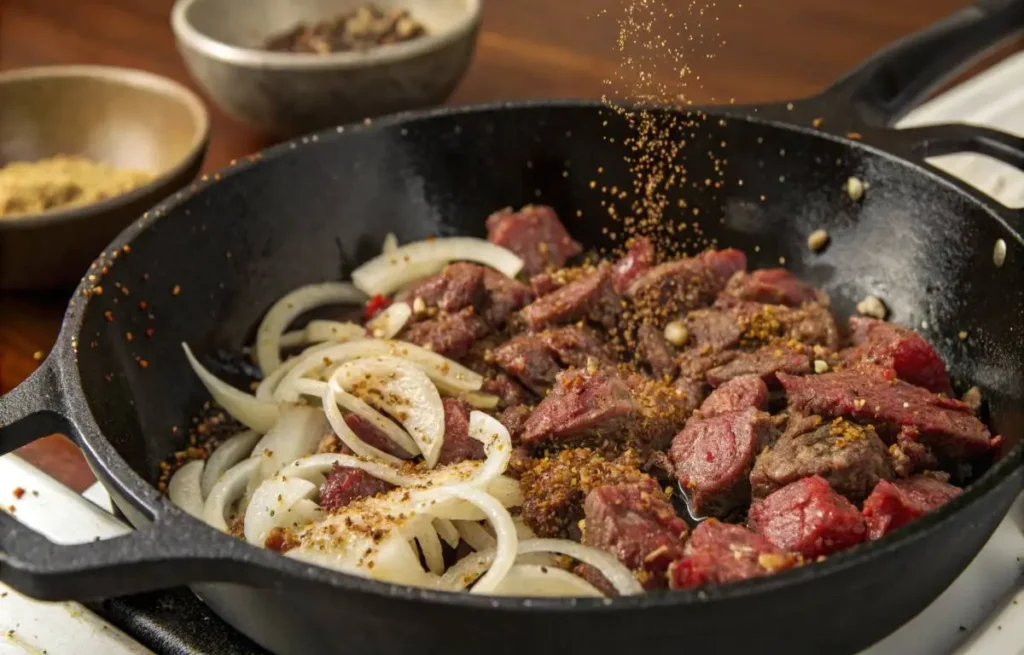Wagyu ground beef recipe step-by-step cooking in skillet