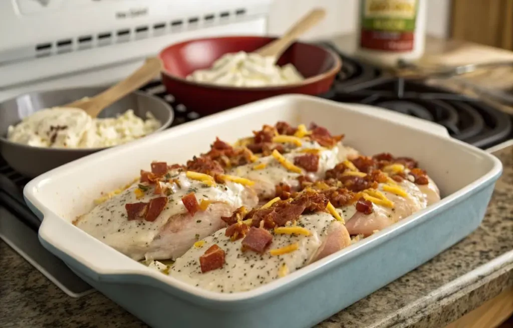Step-by-step Chicken Bacon Ranch recipe preparation in progress