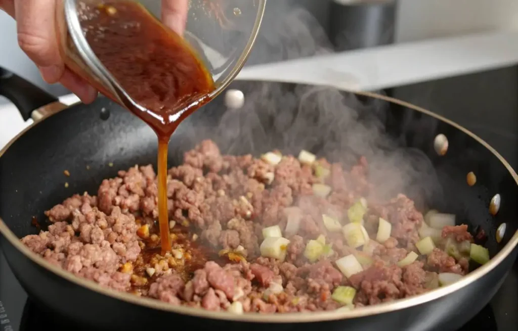 Mongolian ground beef cooking process step by step