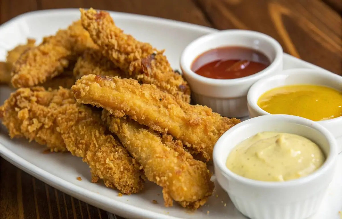 Crispy Golden Fried Chicken Strips on a plate