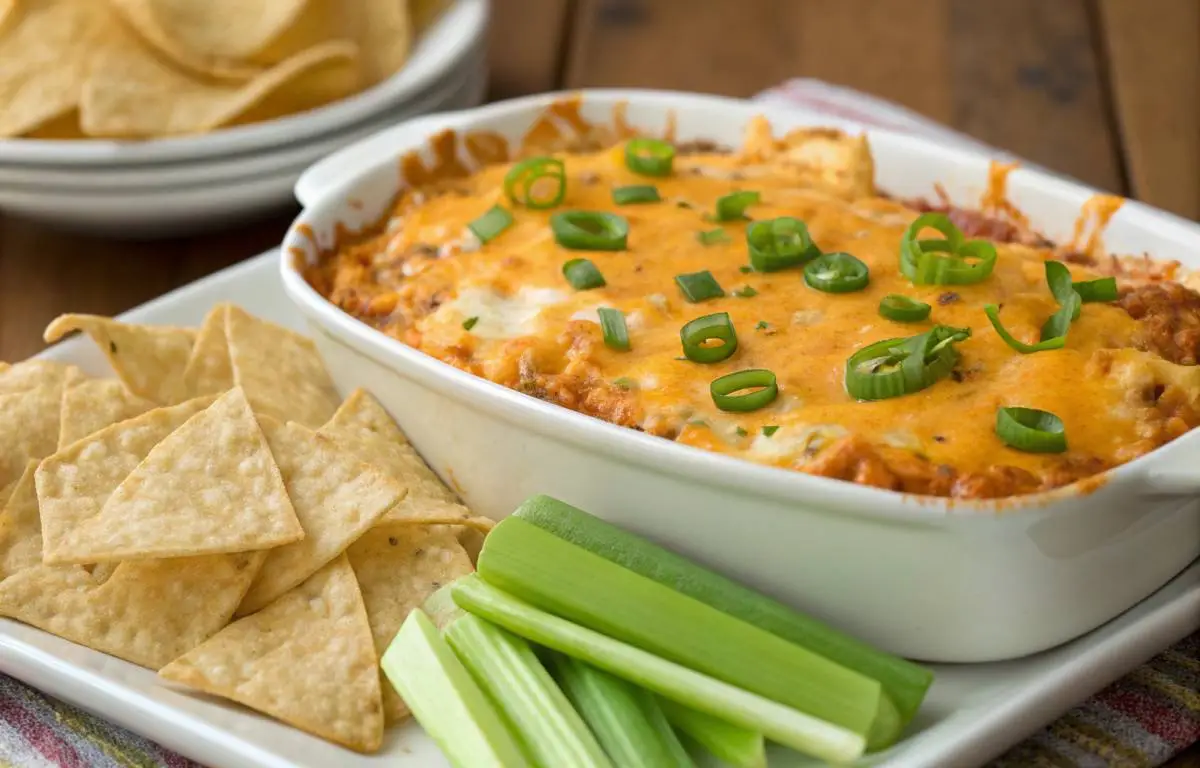 Frank's Buffalo Chicken Dip served hot and bubbly