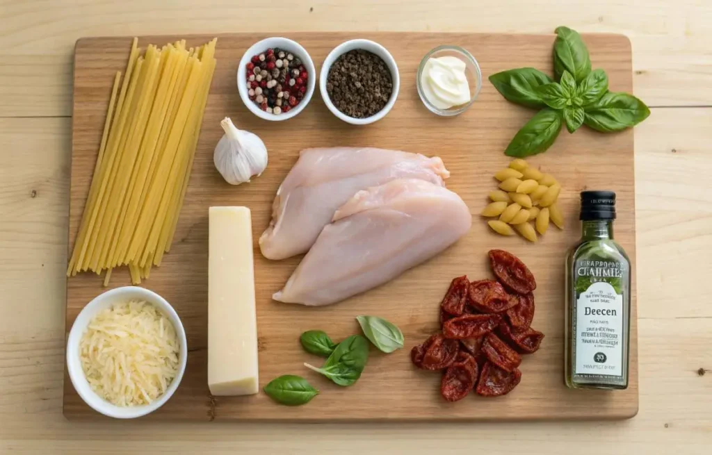 Marry Me Pasta ingredients prepared on a kitchen counter