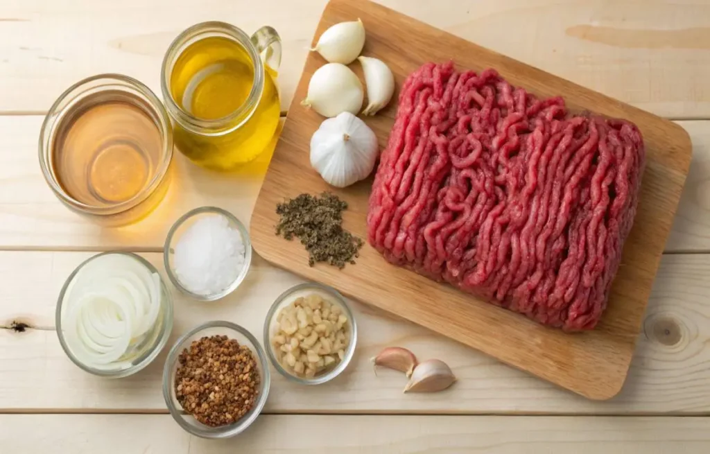 Instant Pot Ground Beef ingredients on a table