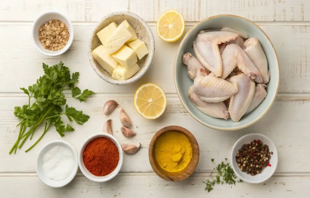 Cowboy Butter Chicken Wings ingredients laid out on a kitchen counter