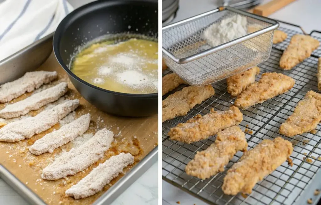 Step-by-step process of making Fried Chicken Strips