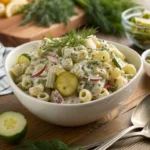 Refreshing Dill Pickle Pasta Salad Recipe final dish served in a white bowl