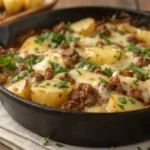 Hearty Classic Ground Beef and Potato Recipe served warm in a rustic skillet