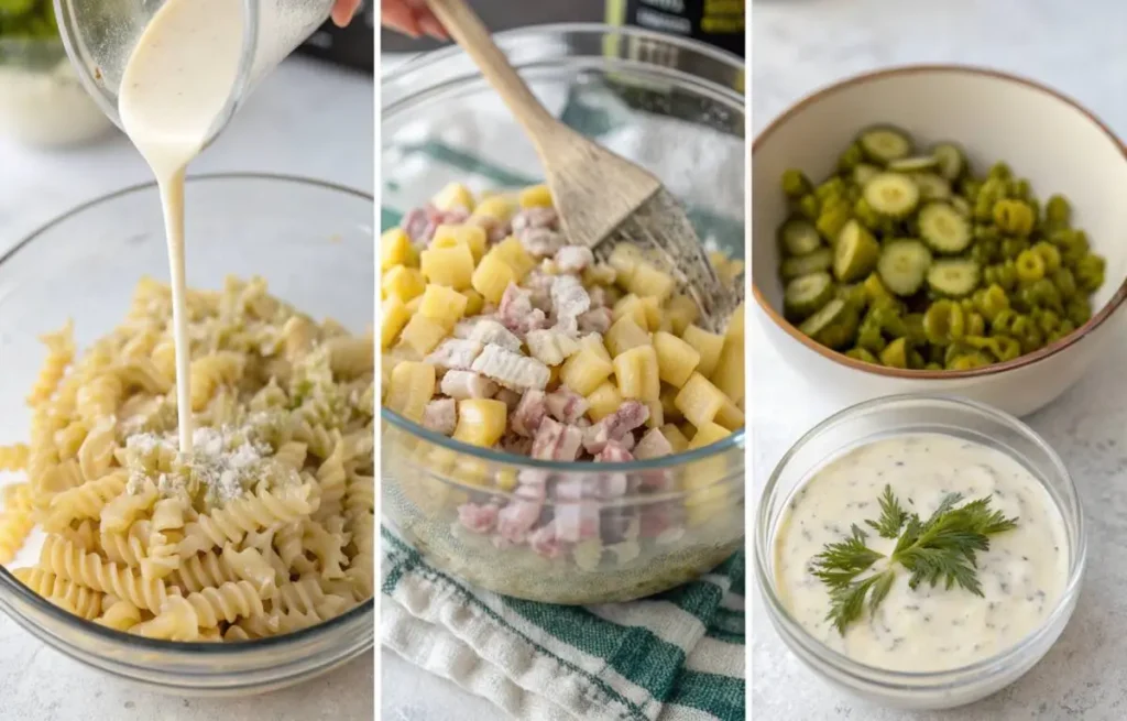 Step-by-step process for making Refreshing Dill Pickle Pasta Salad Recipe