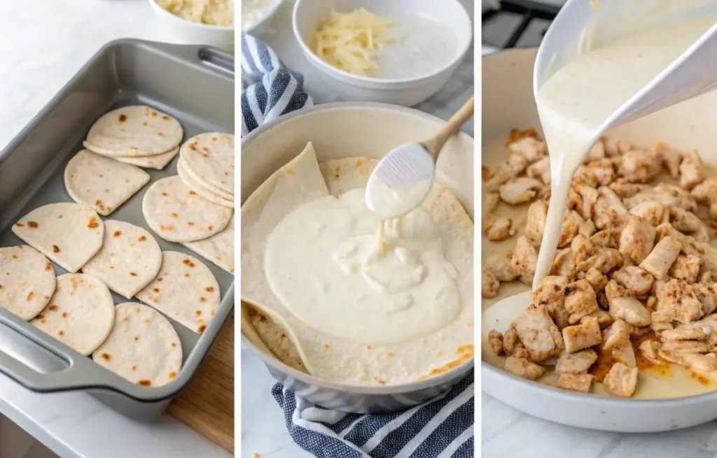 Cooking steps for White Chicken Enchilada being prepared